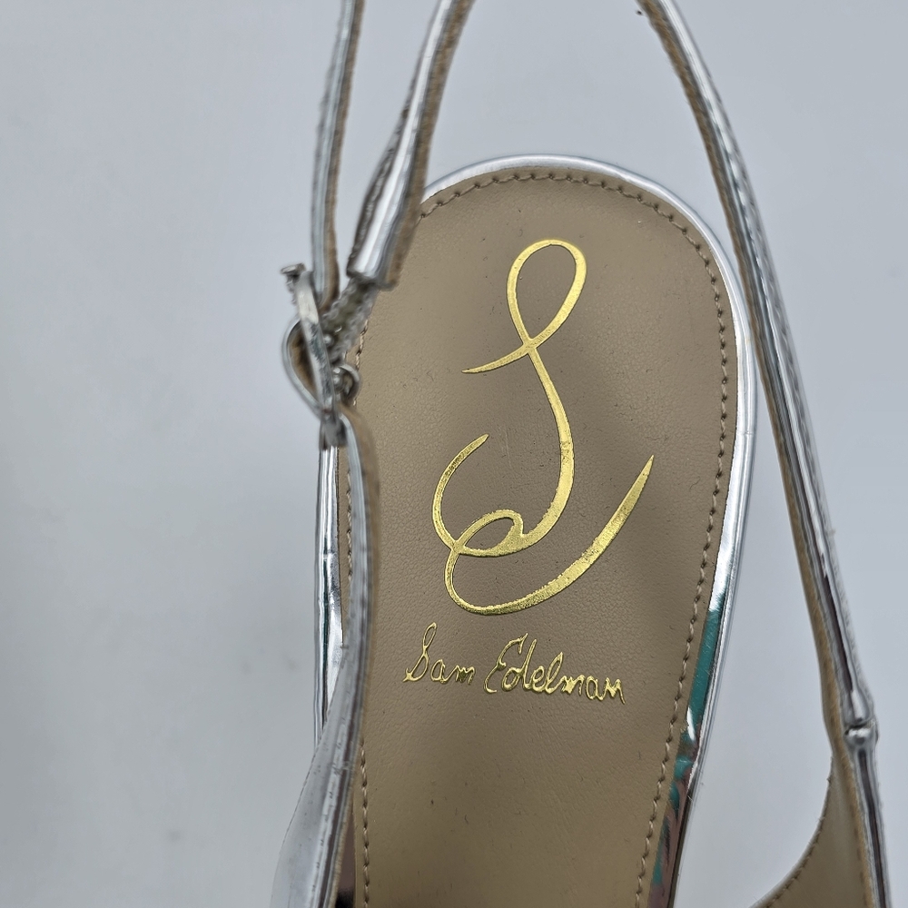 Sam Edelman Silver Pointed Toe Slingback Kitten Heels - Picture 9 of 16